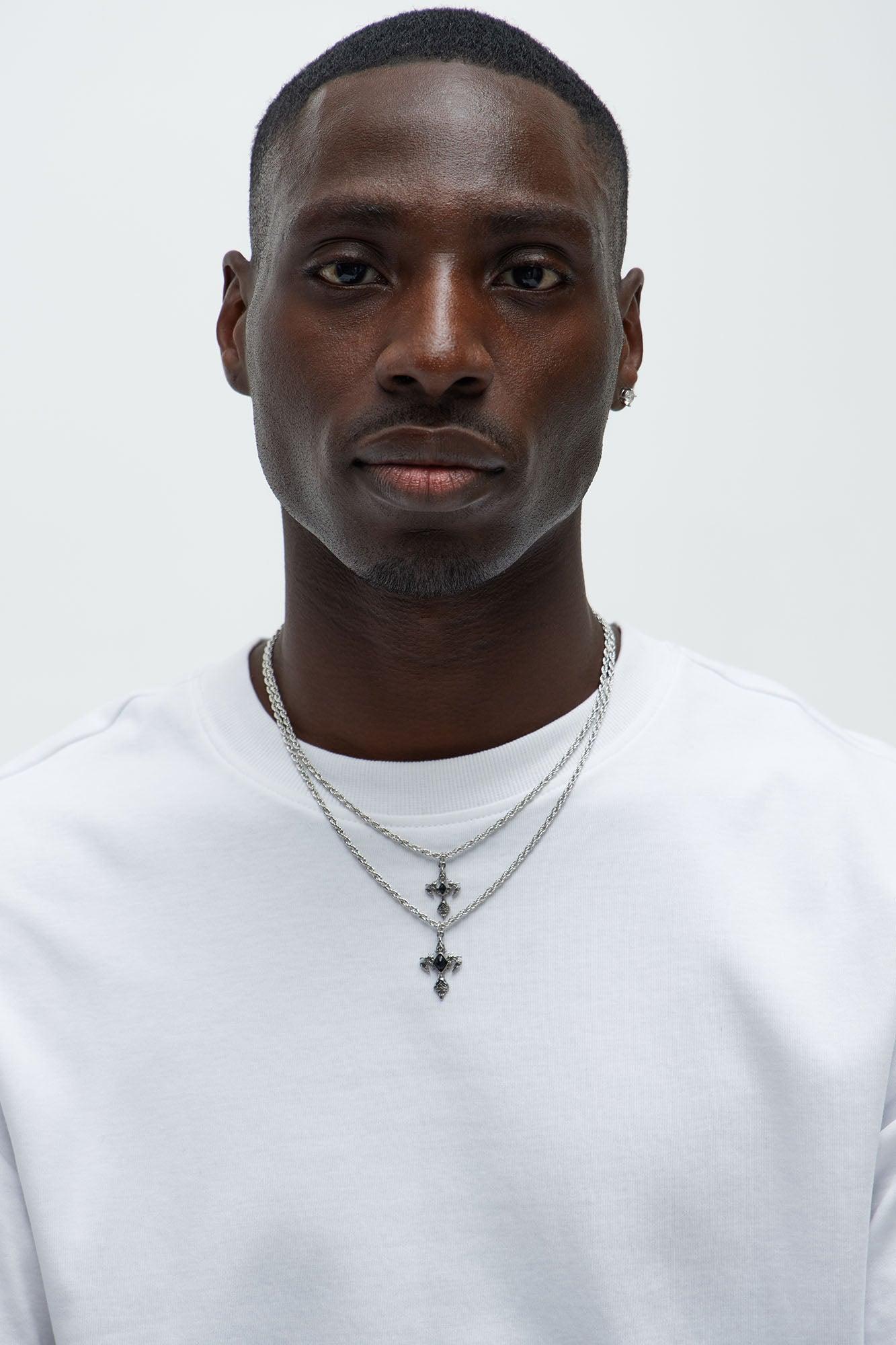 Silken Double Cross Necklace Set - Silver Product Image