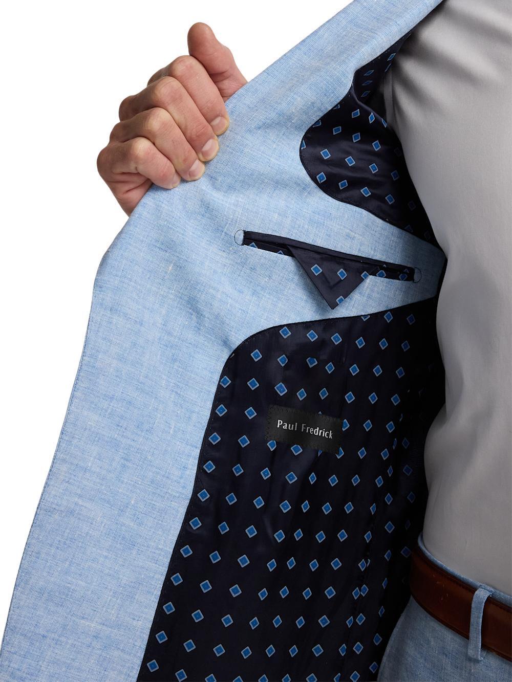 Italian Linen Blend Single Breasted Notch Lapel Suit - Light Blue Product Image
