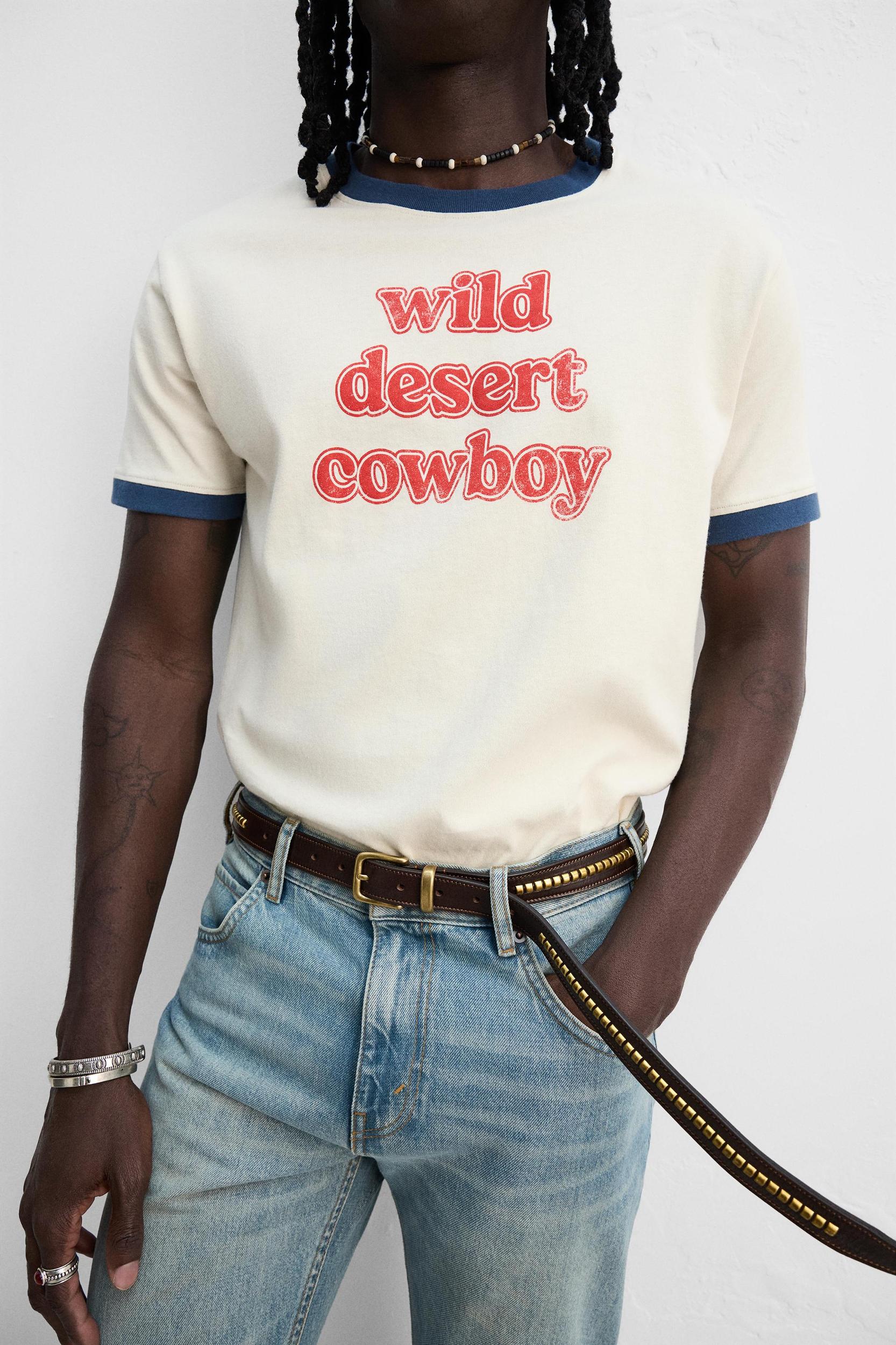 RIB CONTRAST TEXT T-SHIRT Product Image