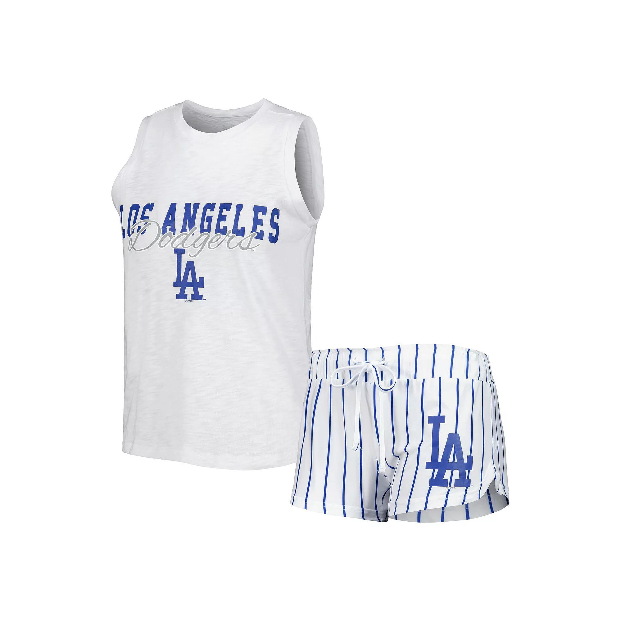 Women's Concepts Sport White Los Angeles Dodgers Reel Pinstripe Tank Top & Shorts Sleep Set, Size: 2XL Product Image