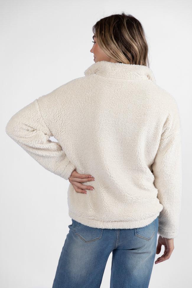 Stay Here Beige Contrast Trim Sherpa Pullover FINAL SALE Product Image