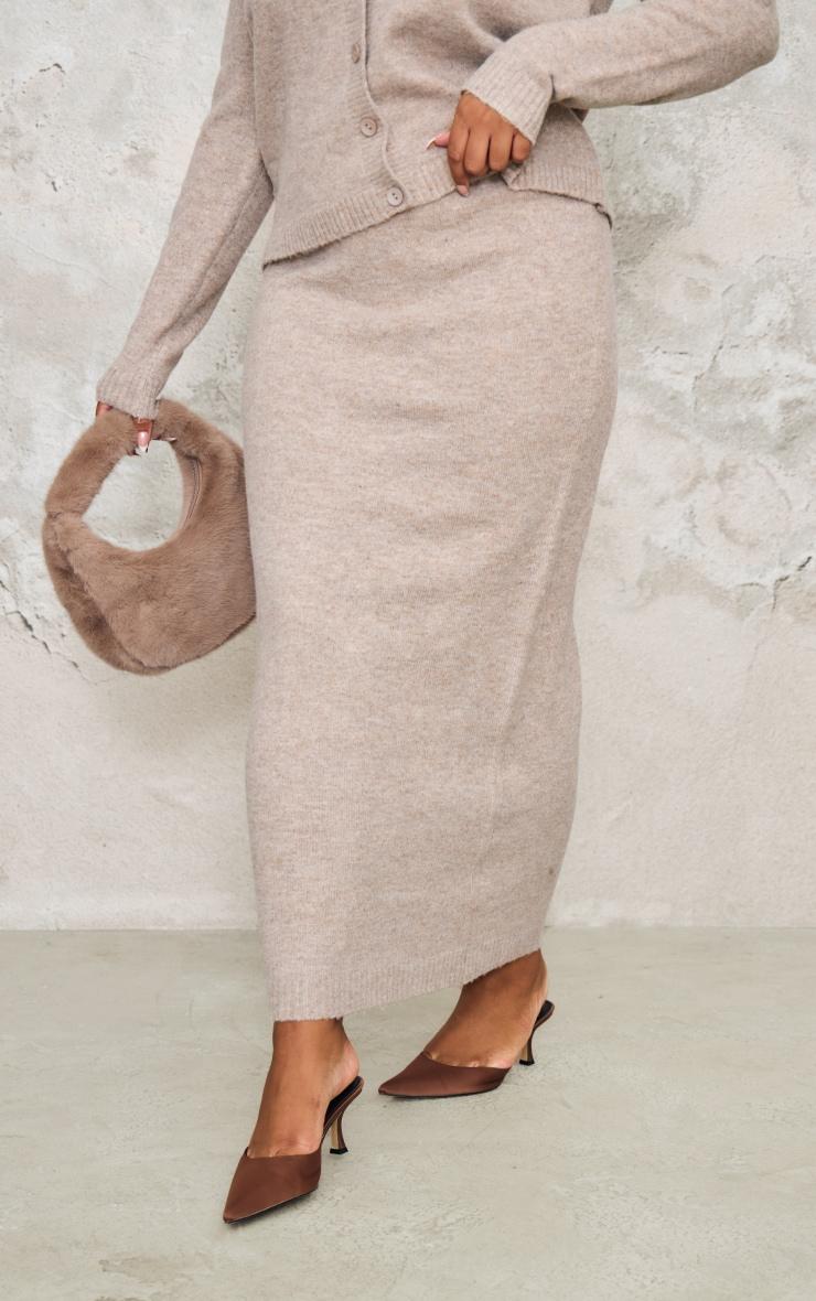 Plus Taupe Melange Soft Knit Maxi Skirt Product Image