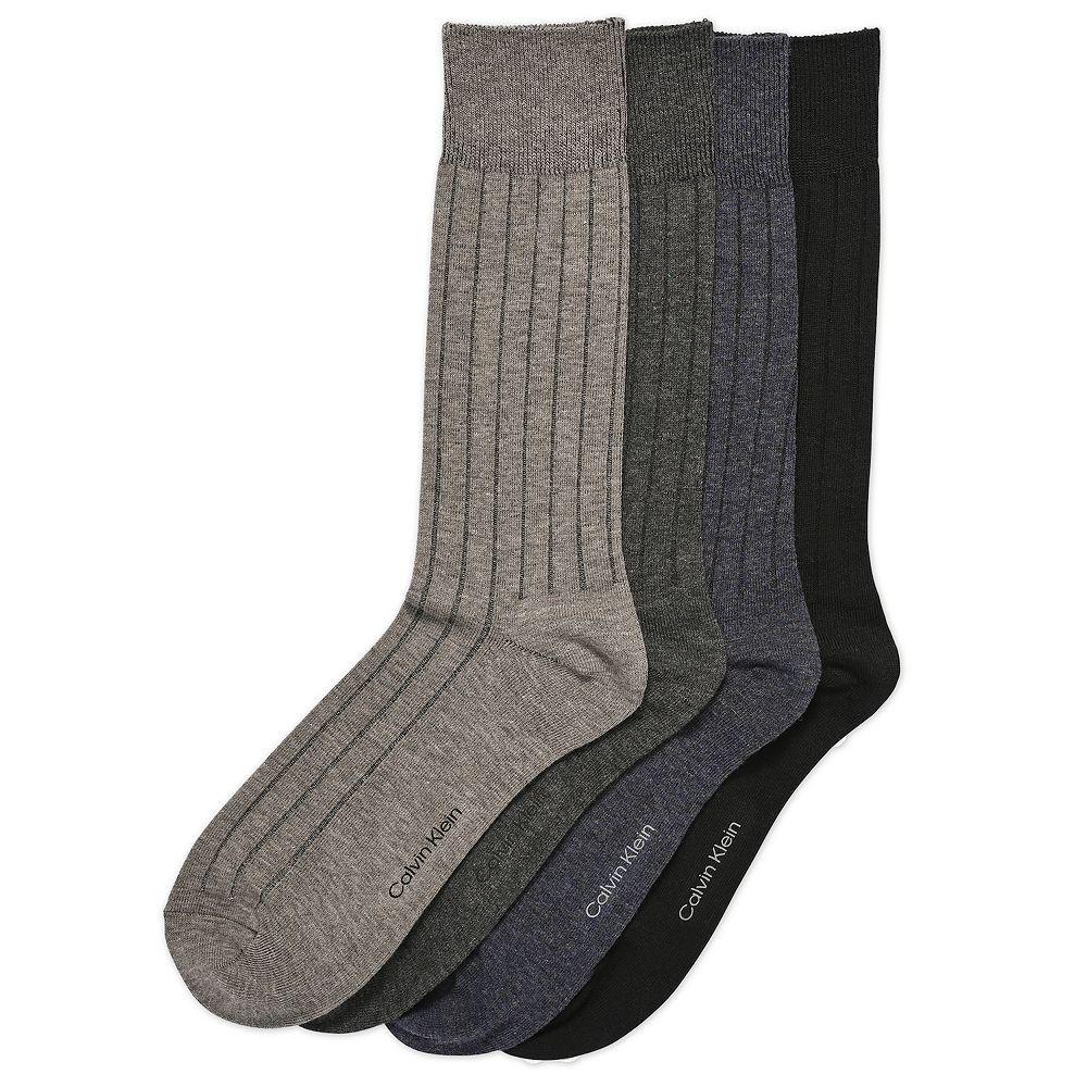 Men's Calvin Klein 4-Pack Ribbed Dress Crew Socks, Gray Beige Assorted Product Image
