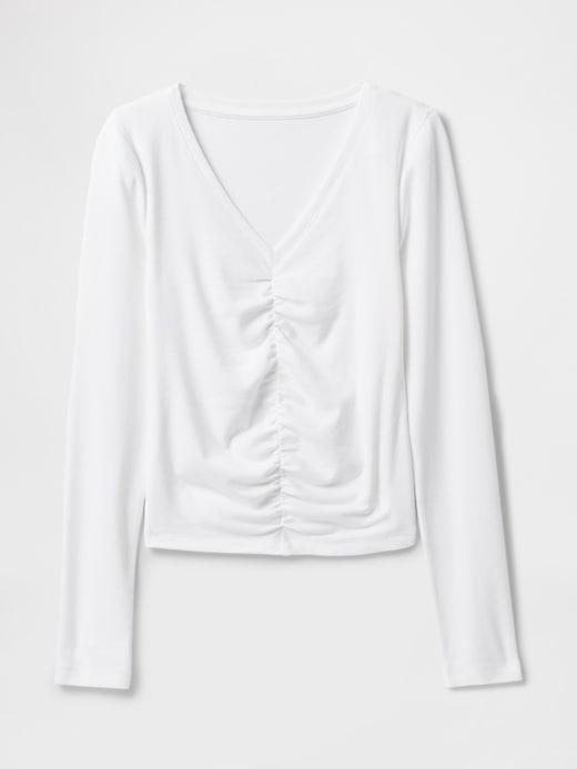 Modern Ruched V-Neck Crop T-Shirt Product Image