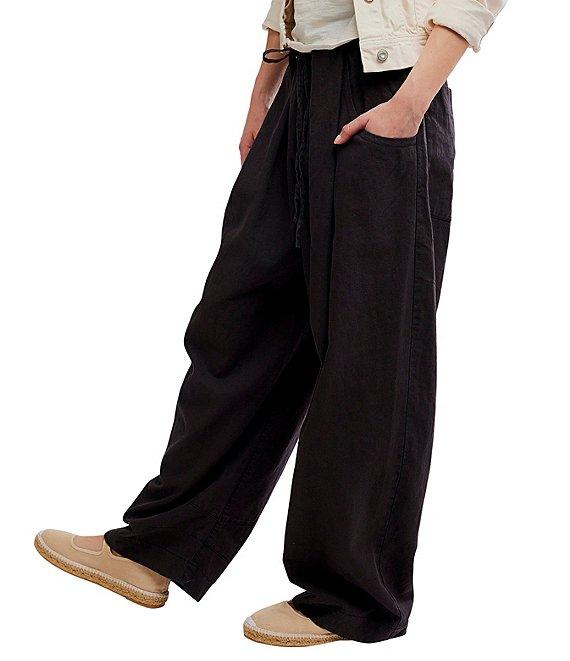 Free People Chambers Laid Back Linen Blend Mid Rise Pull-On Pants Product Image