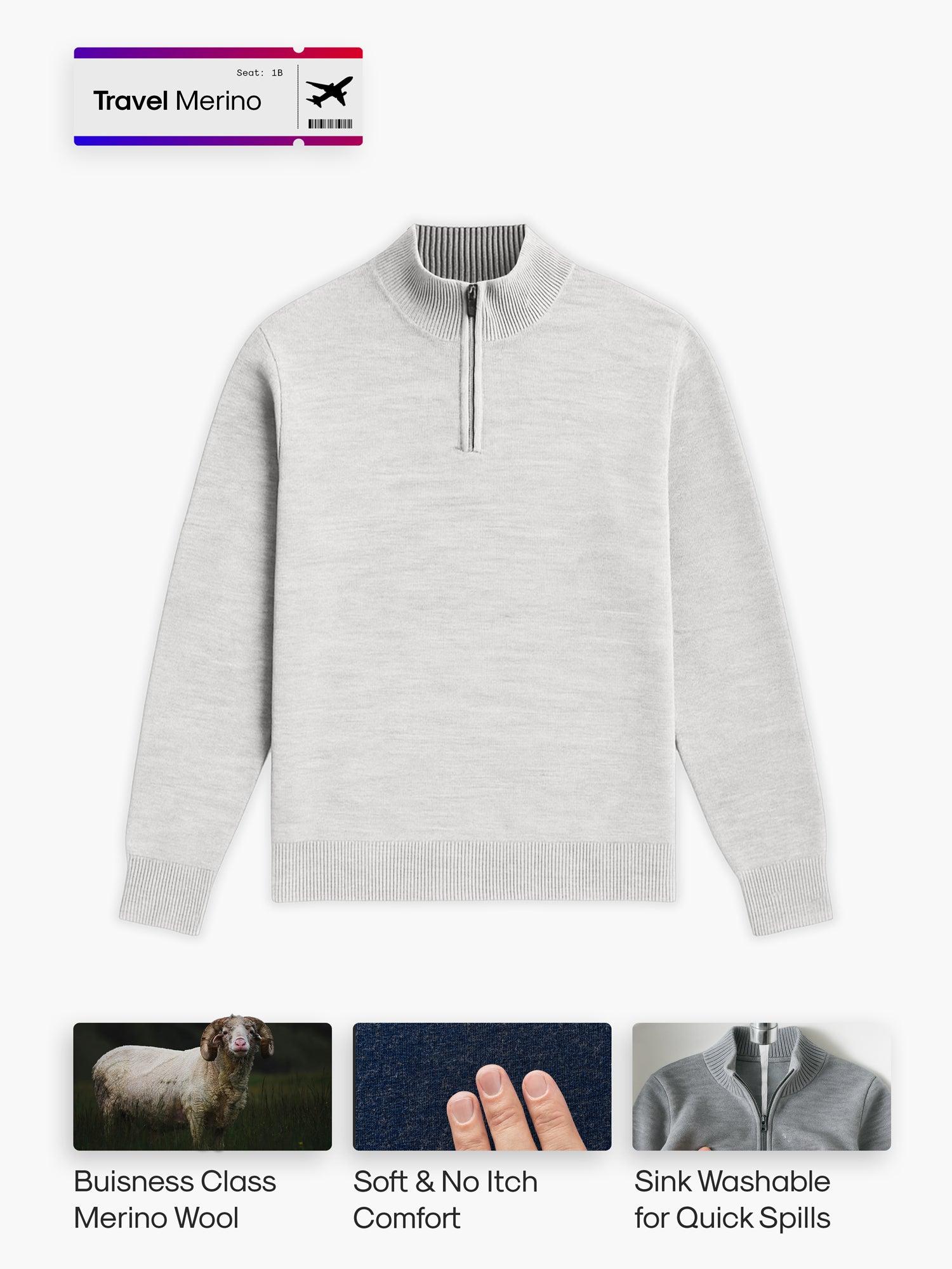 Men's Travel Merino 1/4 Zip - Light Grey Product Image