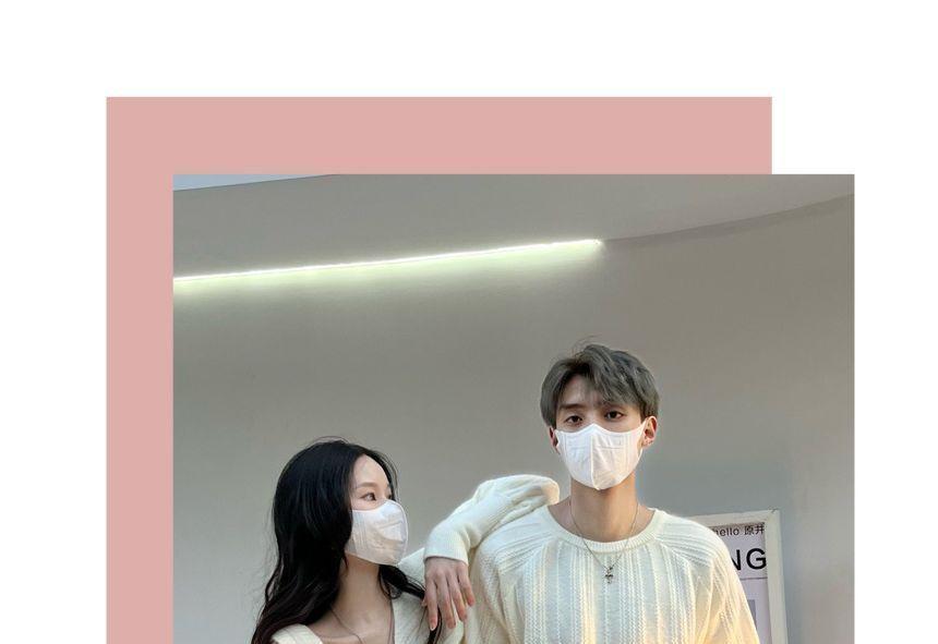 Couple Matching Long-Sleeve Plain Bow Shrug / Sleeveless Square Neck Knit Midi Sheath Dress / Crew Neck Ribbed Sweater / Set Product Image