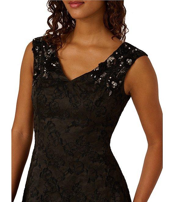 Adrianna Papell Beaded Jacquard Sleeveless Midi Dress Product Image