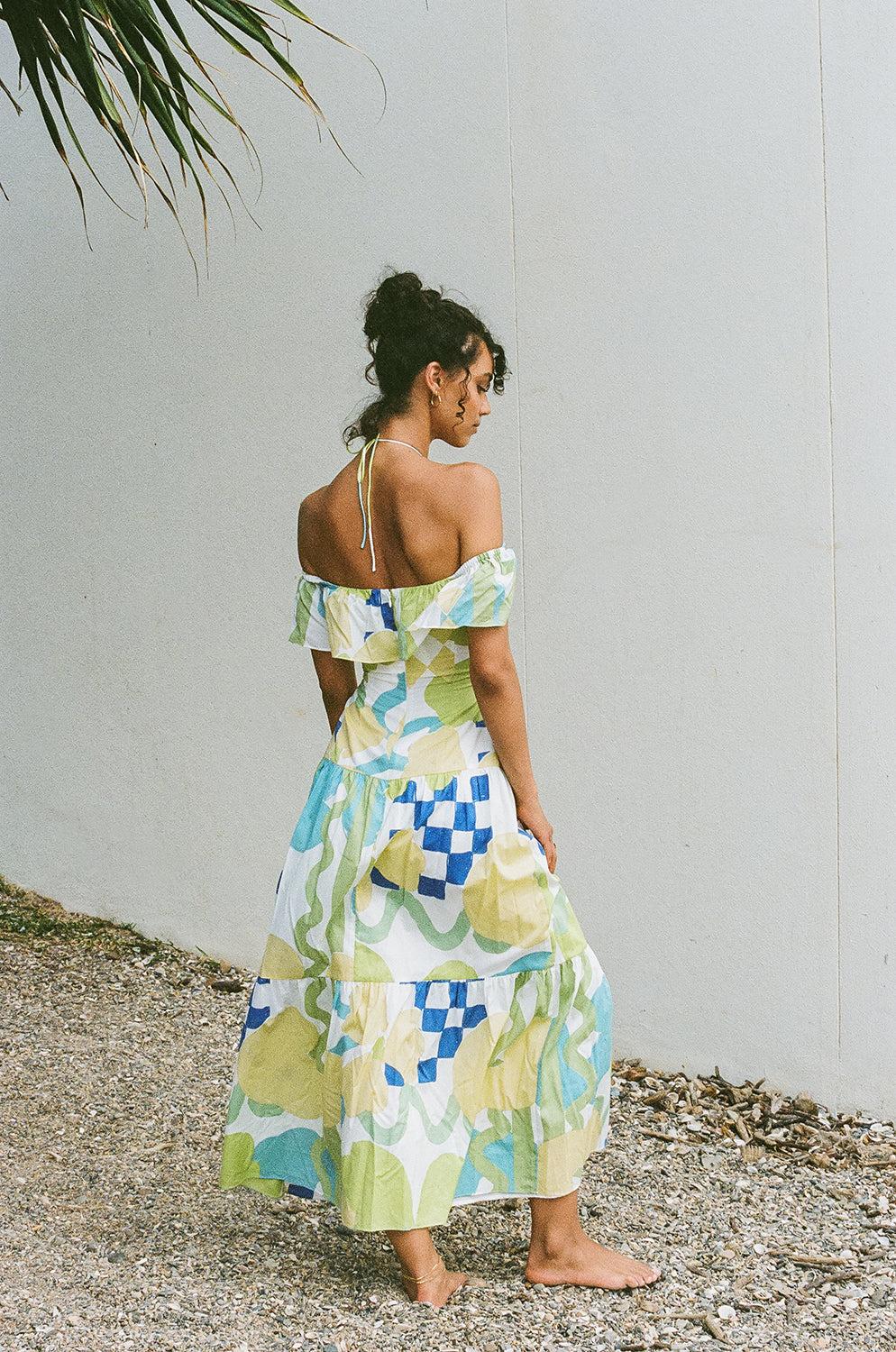 Adorne Midi Dress - Checker Floral Aliza Product Image