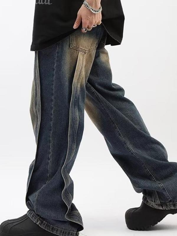 Men's Washed Patchwork Loose Jeans Product Image