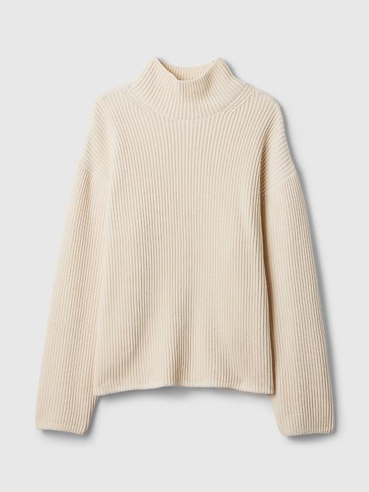 100% Cotton Oversized Split-Hem Mockneck Sweater Product Image