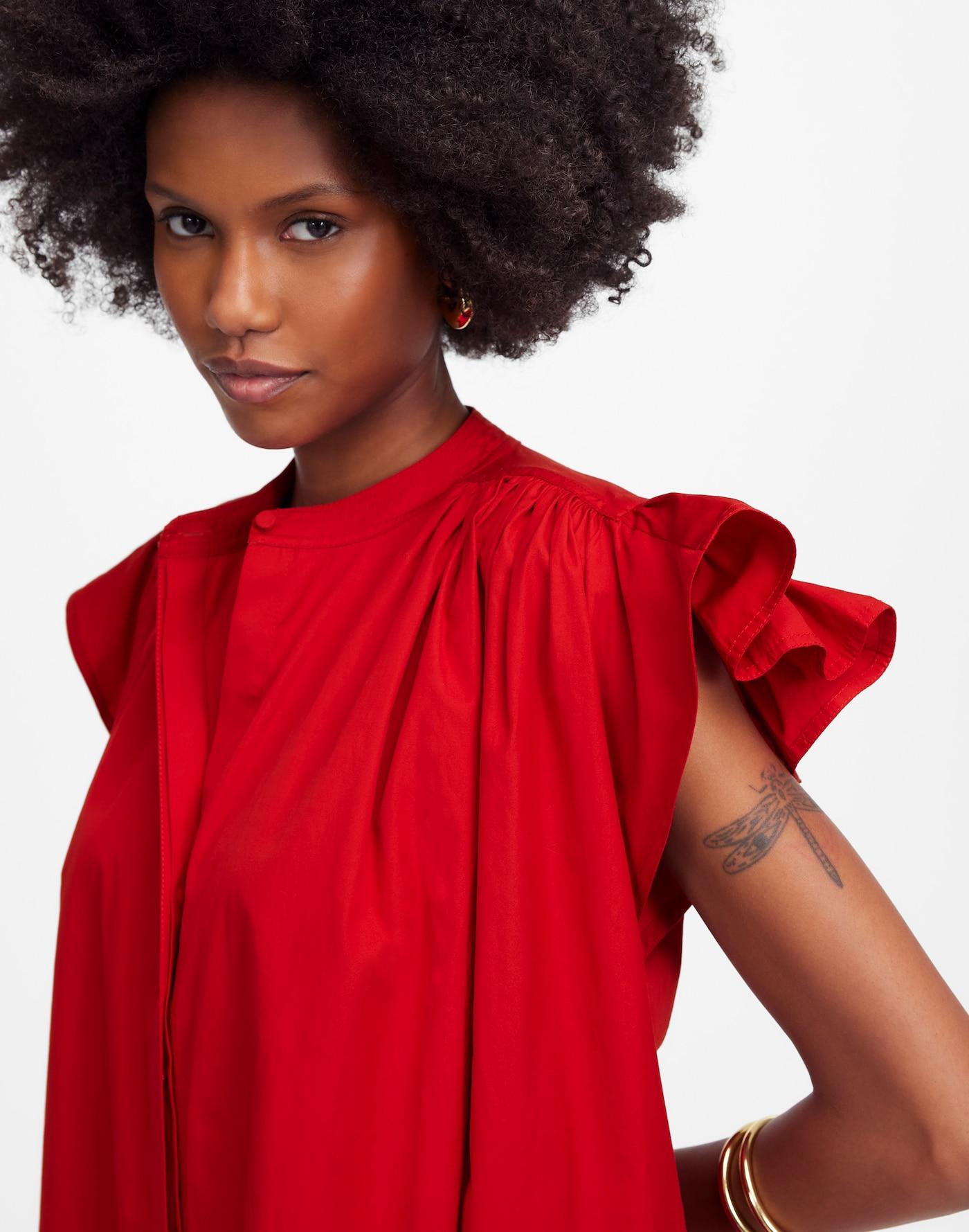 Flutter Sleeve Button-Front Mini Dress in Poplin Product Image