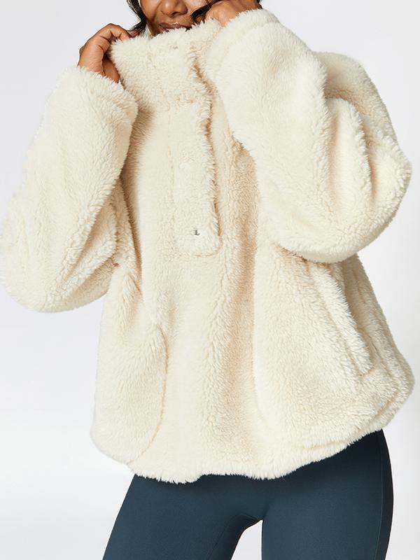 Sporty Solid Polar Fleece Collared Sweatshirt Product Image