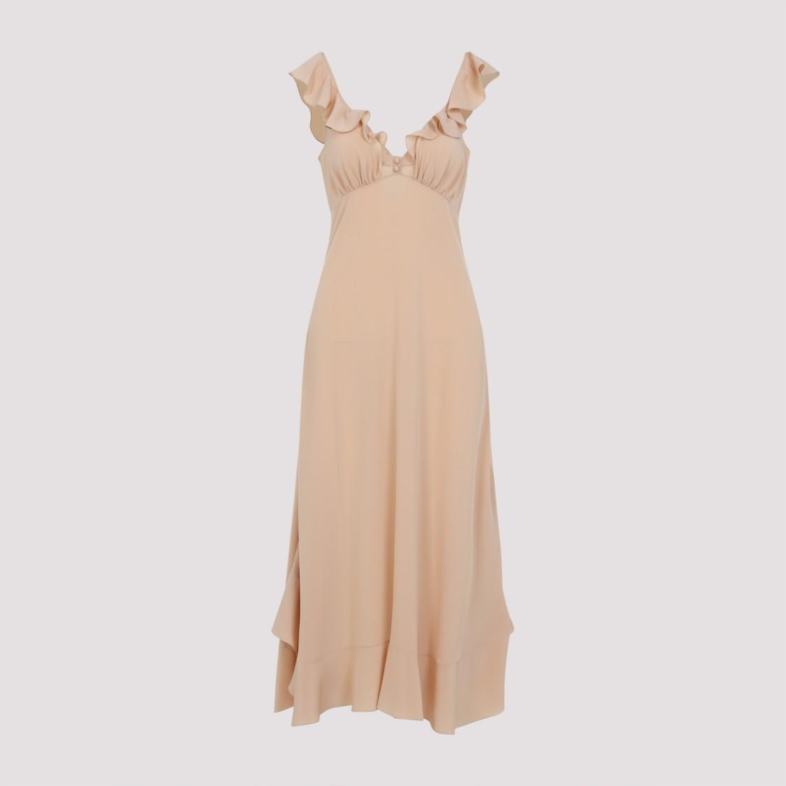 CHLOÉ Long Silk Dress With Flared Skirt And Ruffled Straps In Beige Product Image
