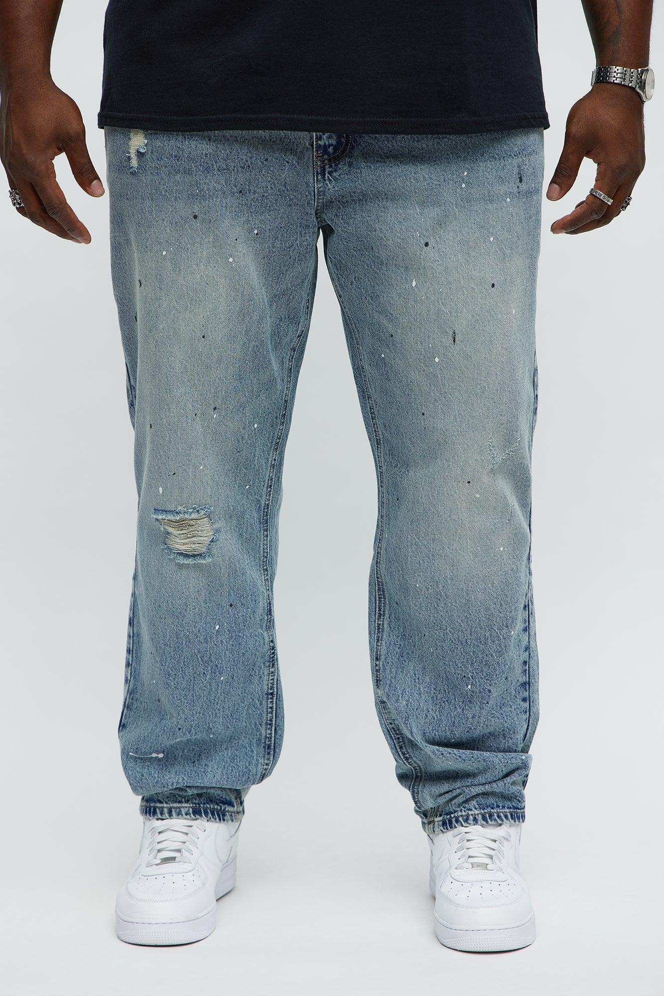 Sensible Paint Splot Distressed Slim Jeans - Medium Blue Wash Male Product Image
