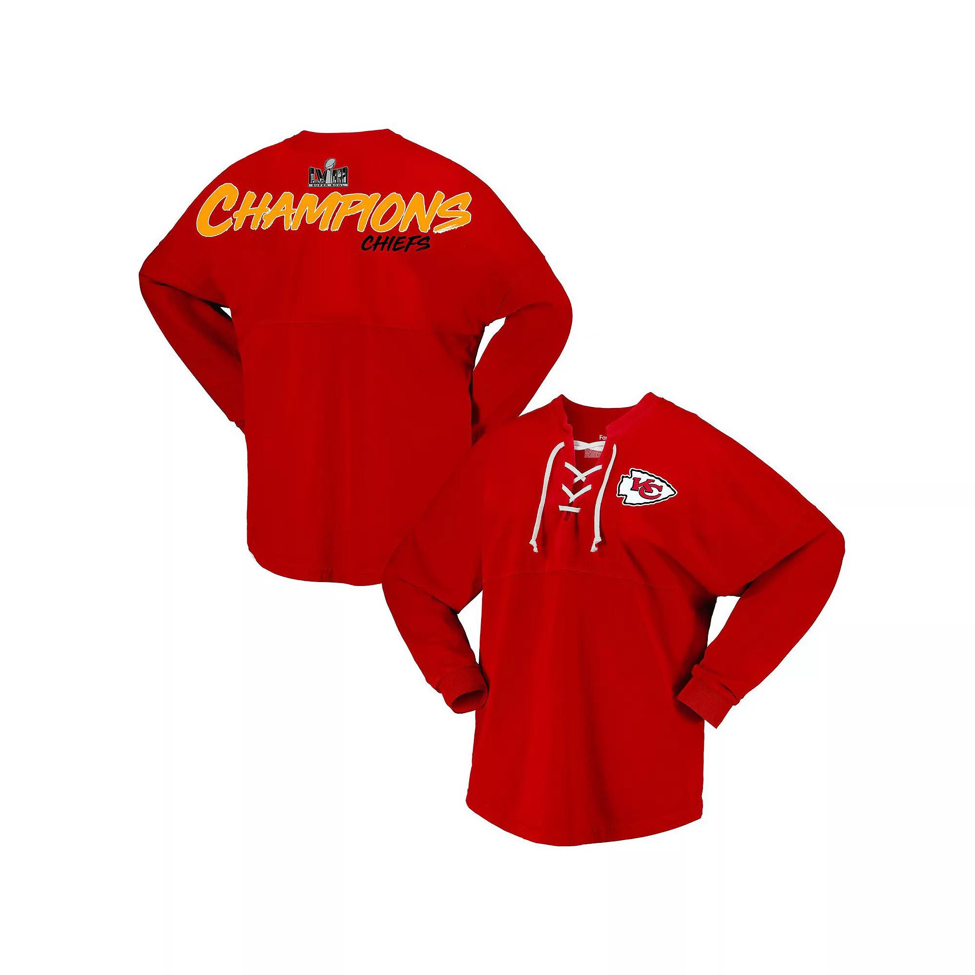 Women's Fanatics Branded  Red Kansas City Chiefs Super Bowl LVIII Champions Lace-Up Long Sleeve Jersey T-Shirt, Size: XS Product Image