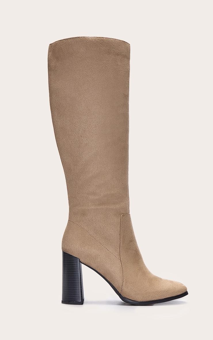 Stone Faux Suede Round Toe High Block Heel Knee High Boots Product Image