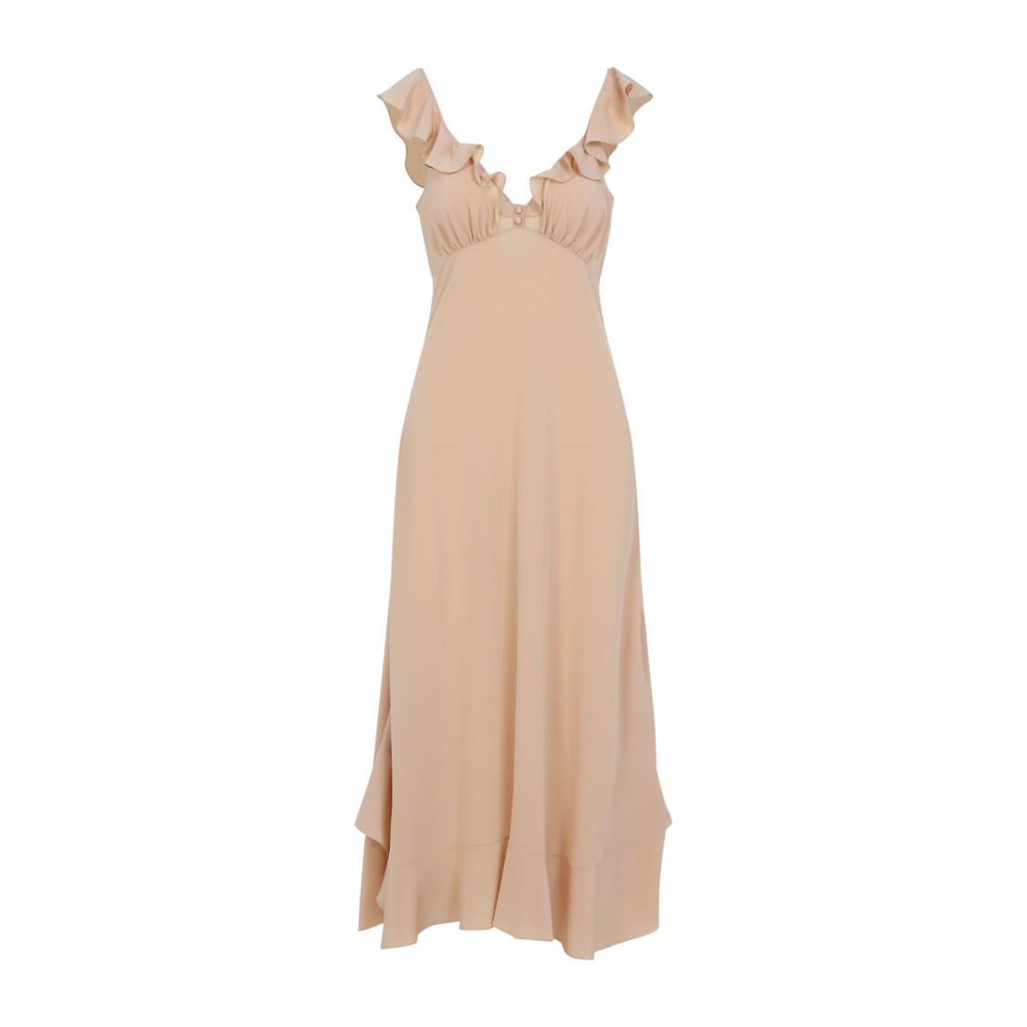 CHLOÉ Long Silk Dress With Flared Skirt And Ruffled Straps In Beige Product Image