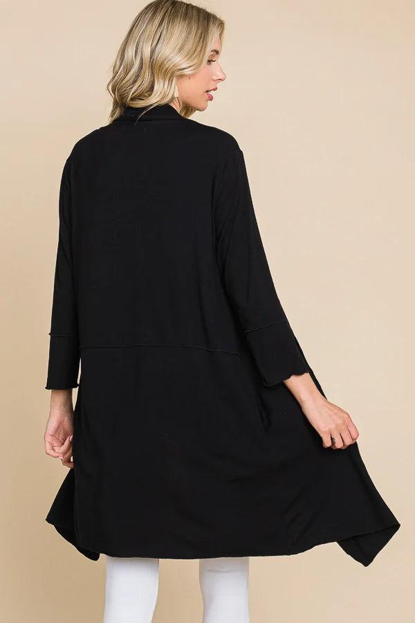 Black Drape Detail Half Duster Solid Cardigan Product Image