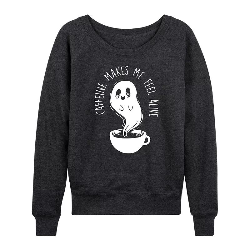 Women's Caffeine Makes Me Feel Alive Ghost French Terry Long Sleeve Tee,  Product Image