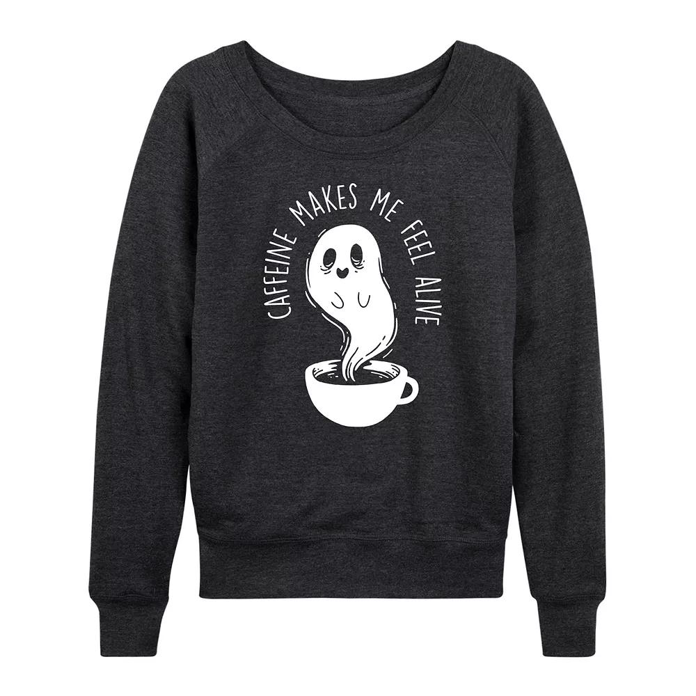 Women's Caffeine Makes Me Feel Alive Ghost French Terry Long Sleeve Tee,  Product Image