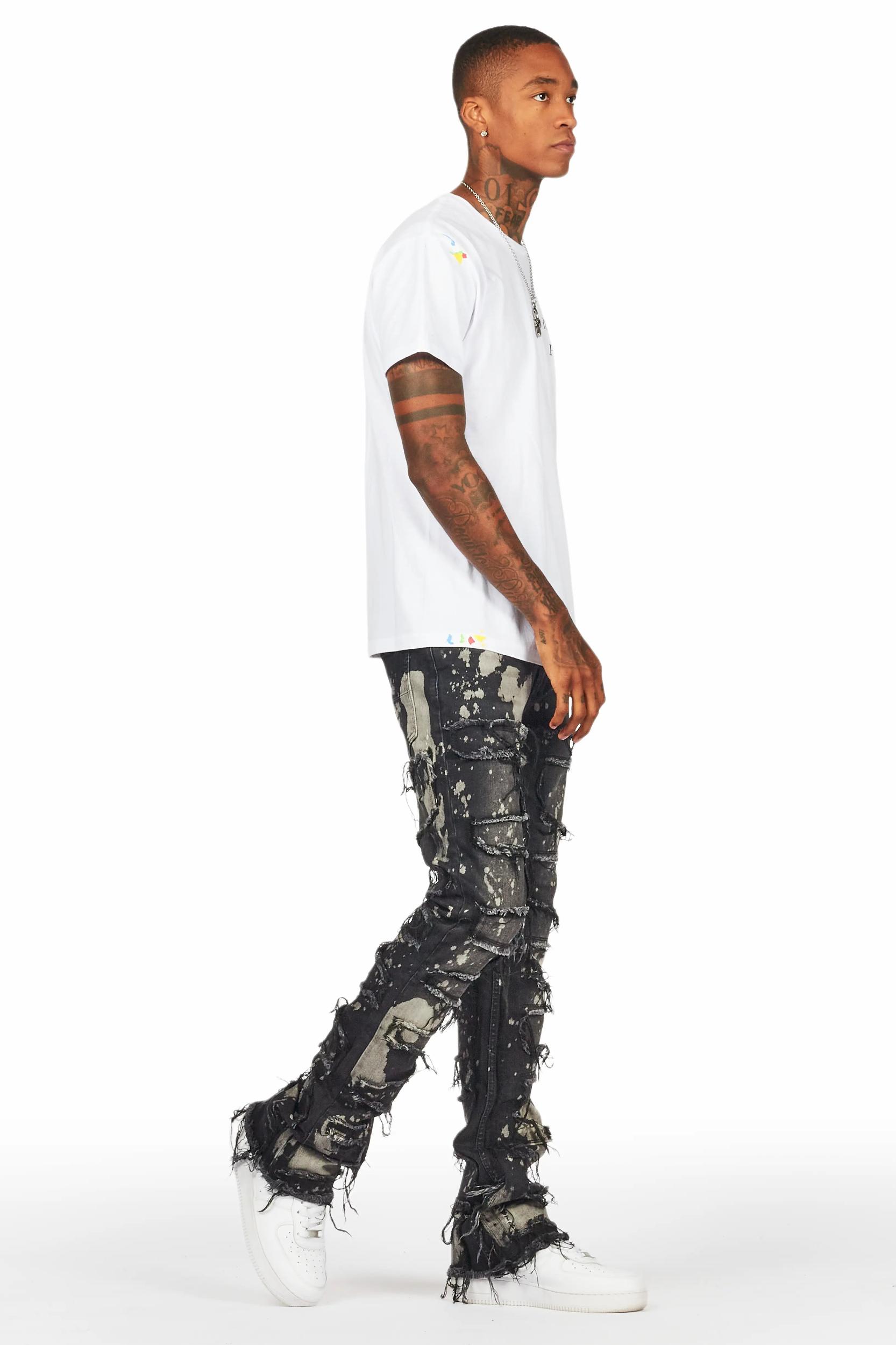 Laban Black Bleach Stacked Flare Jean Male Product Image