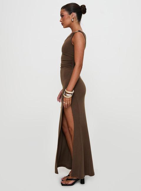 Rios One Shoulder Maxi Dress Brown Product Image
