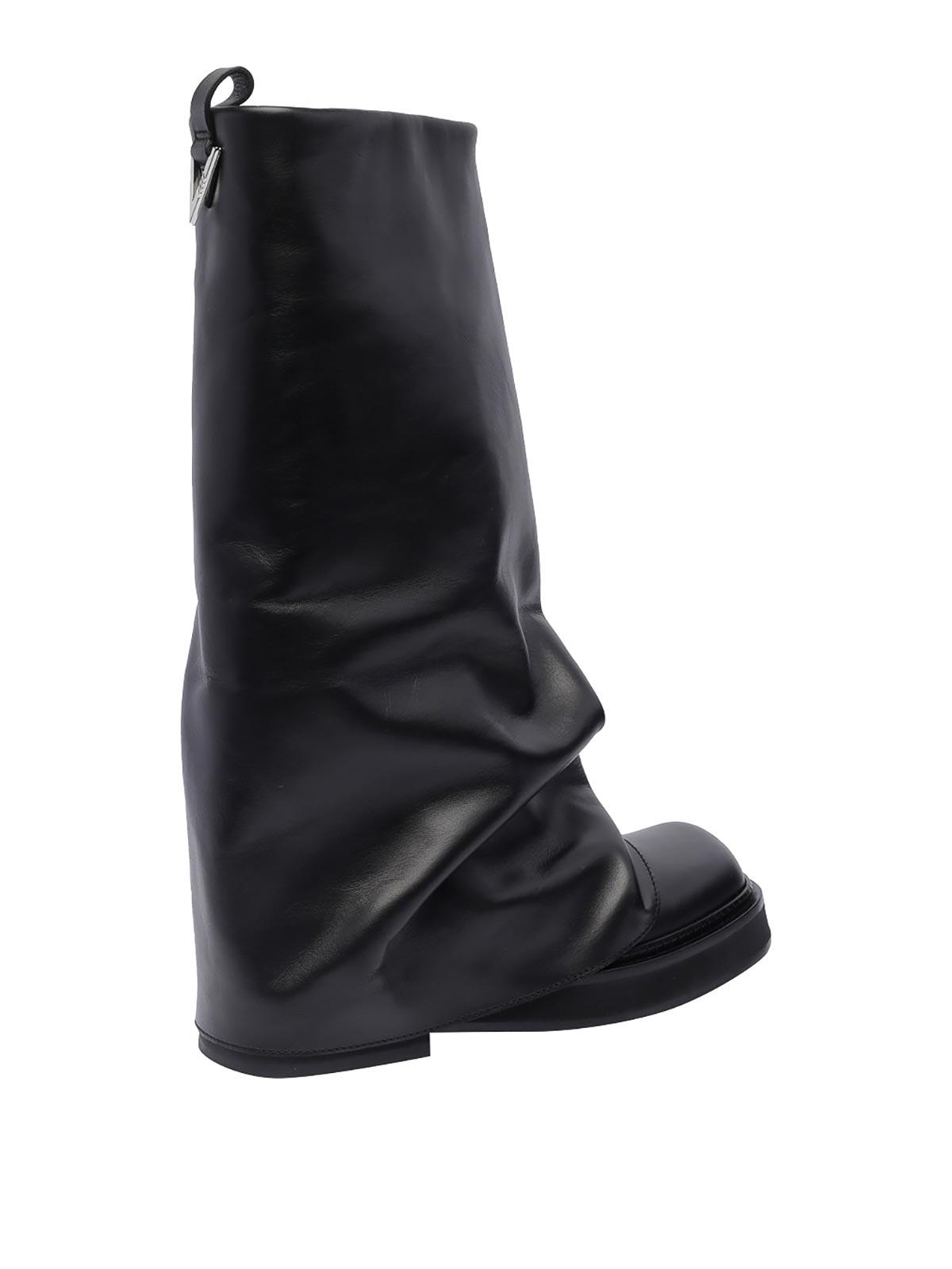 ATTICO Robin Black Boots With Square Toe And Logo Plaque On The Rear In Leather Woman Product Image