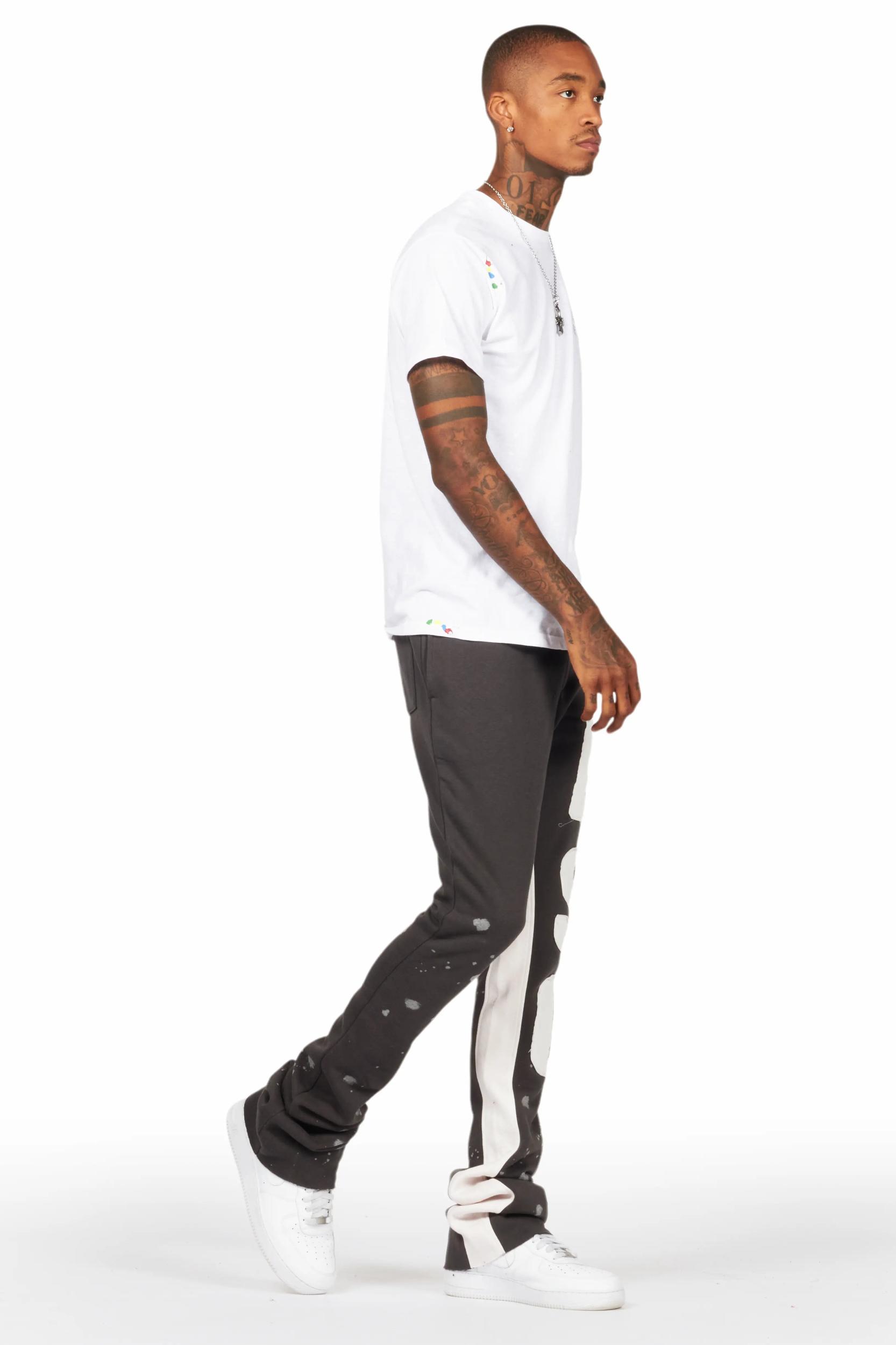 Uko Vintage Grey Patchwork Stacked Flare Track Pant Male Product Image