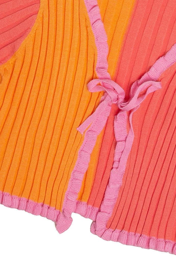 Sherbet Color Block Tie Front Cardigan Product Image