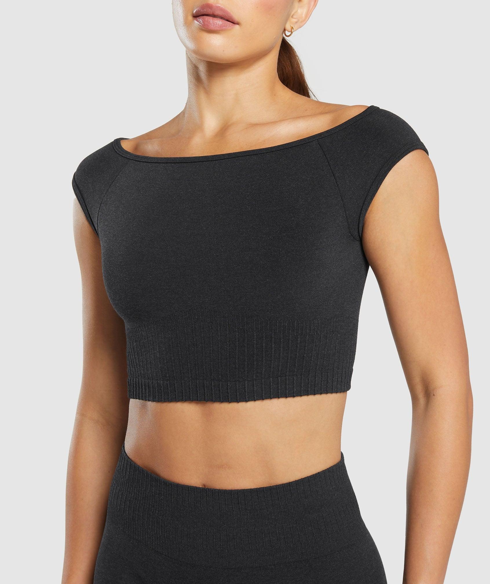 Gymshark Luxe Seamless Boat Neck Crop Top - Coal Marl Female Product Image