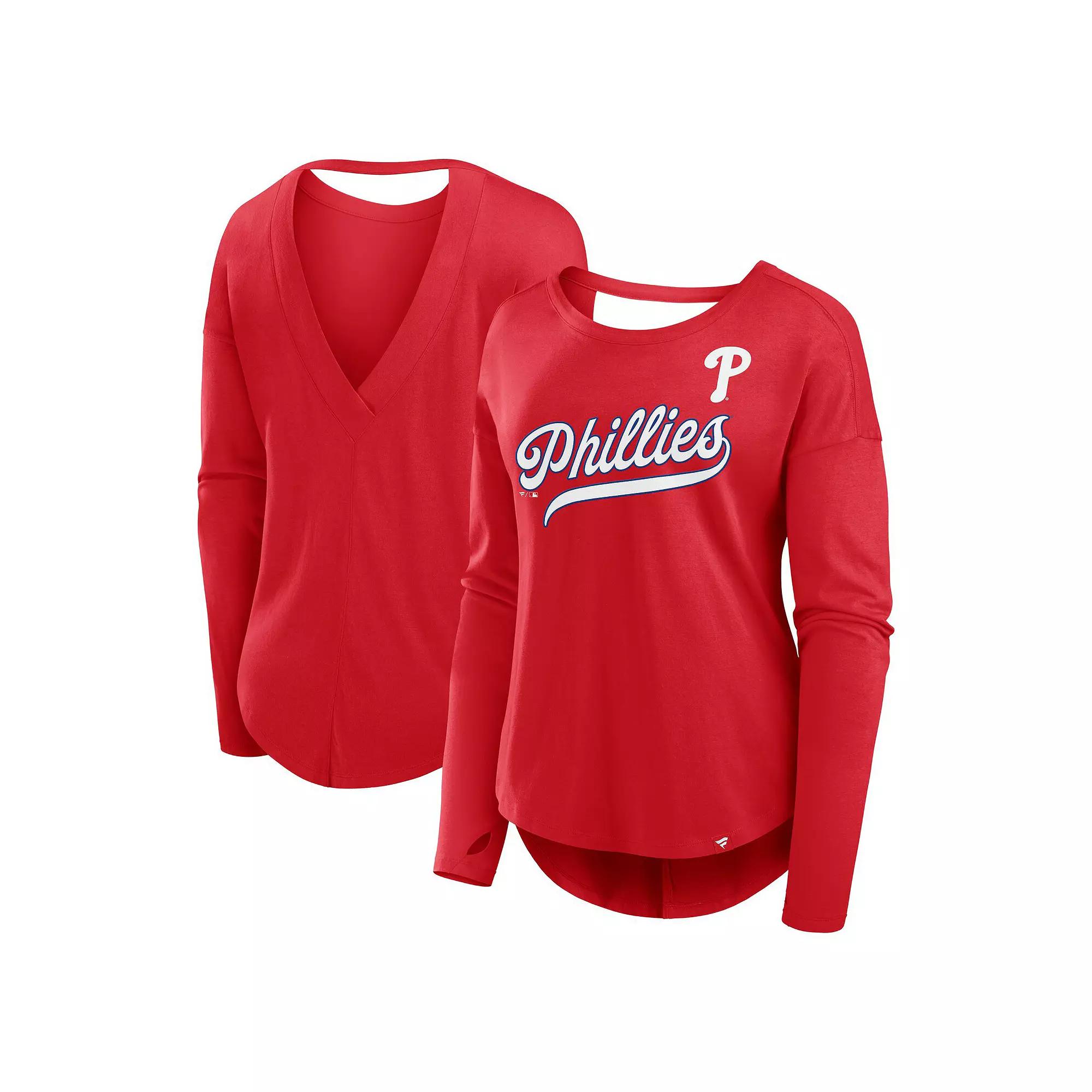 Women's Fanatics Red Philadelphia Phillies Core Boat Neck Long Sleeve T-Shirt,  Product Image