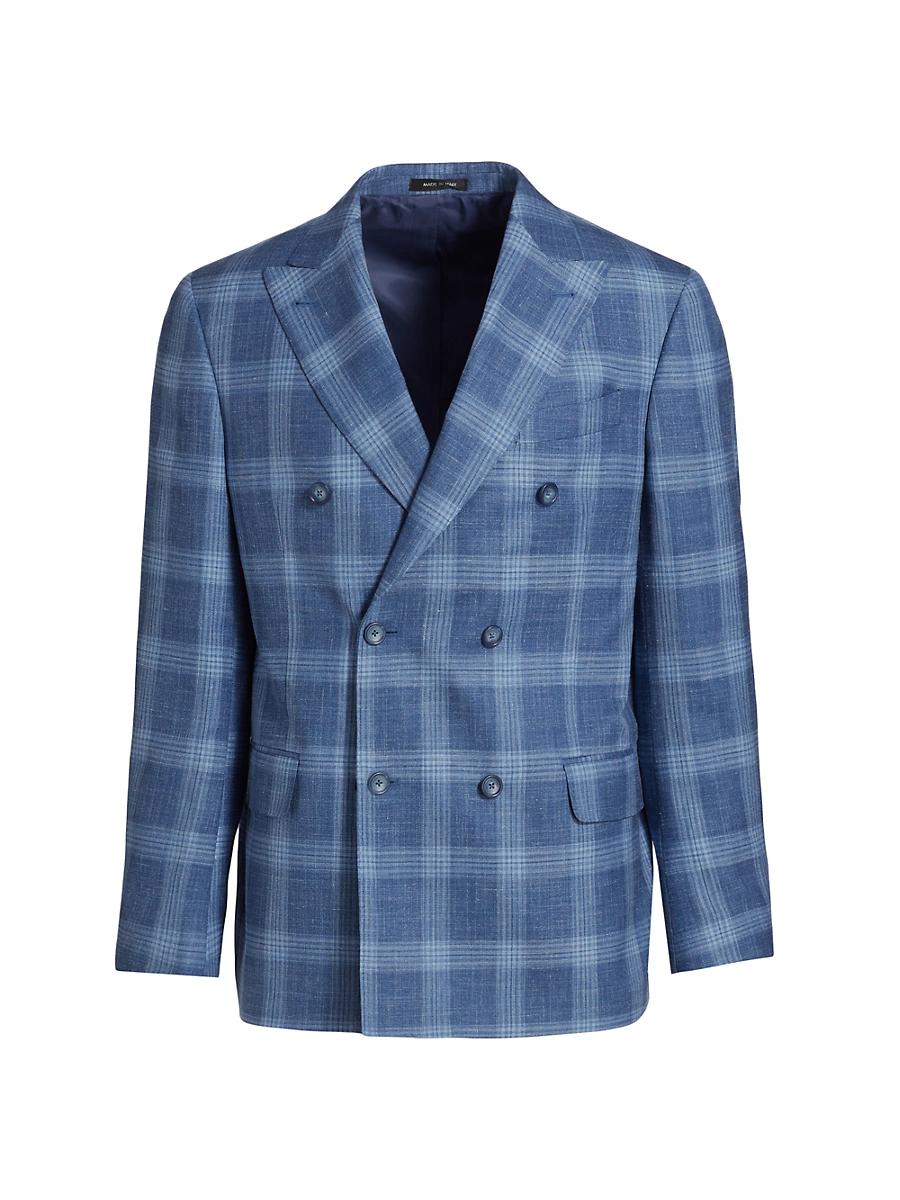Mens COLLECTION Plaid Wool-Blend Double-Breasted Sport Coat Product Image