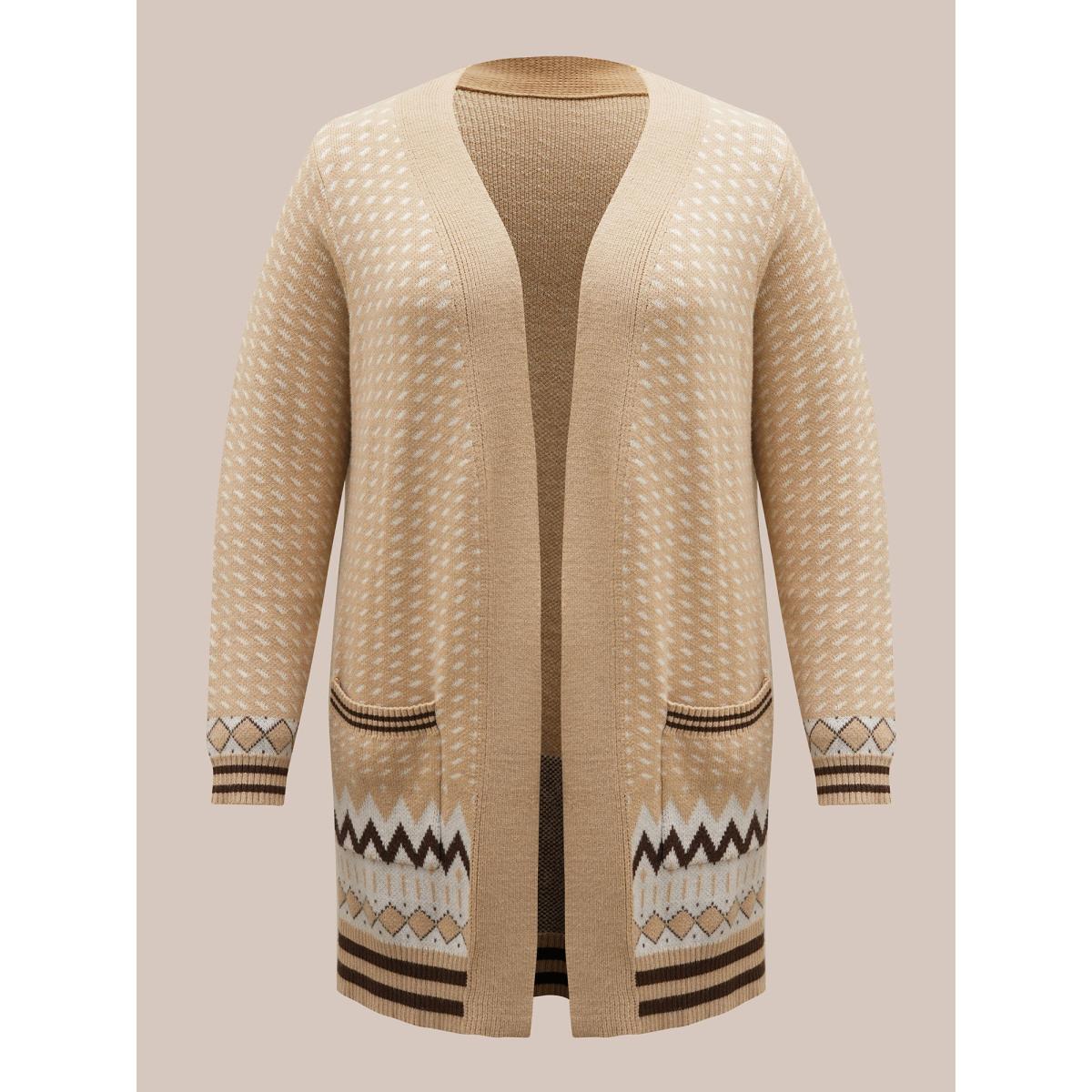 Plus Size Supersoft Essentials Bandana Geometric Pocket Cardigan Tan Women Casual Loose Long Sleeve Everyday Cardigans BloomChic 14-16/1X Product Image