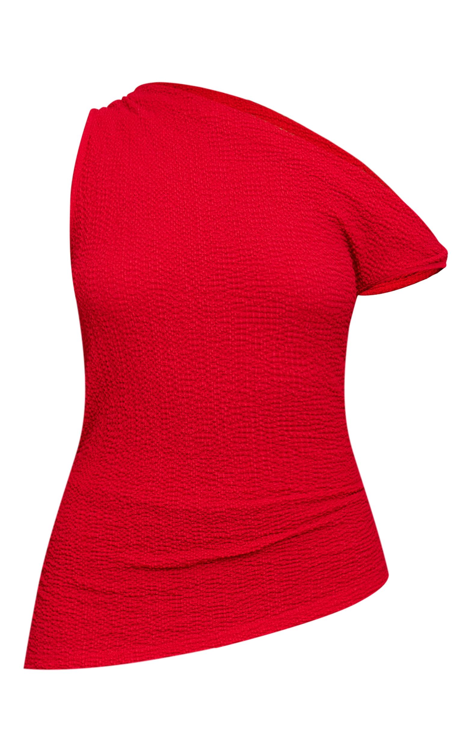 Red Textured Asymmetric Slouched Detail Long Top Product Image