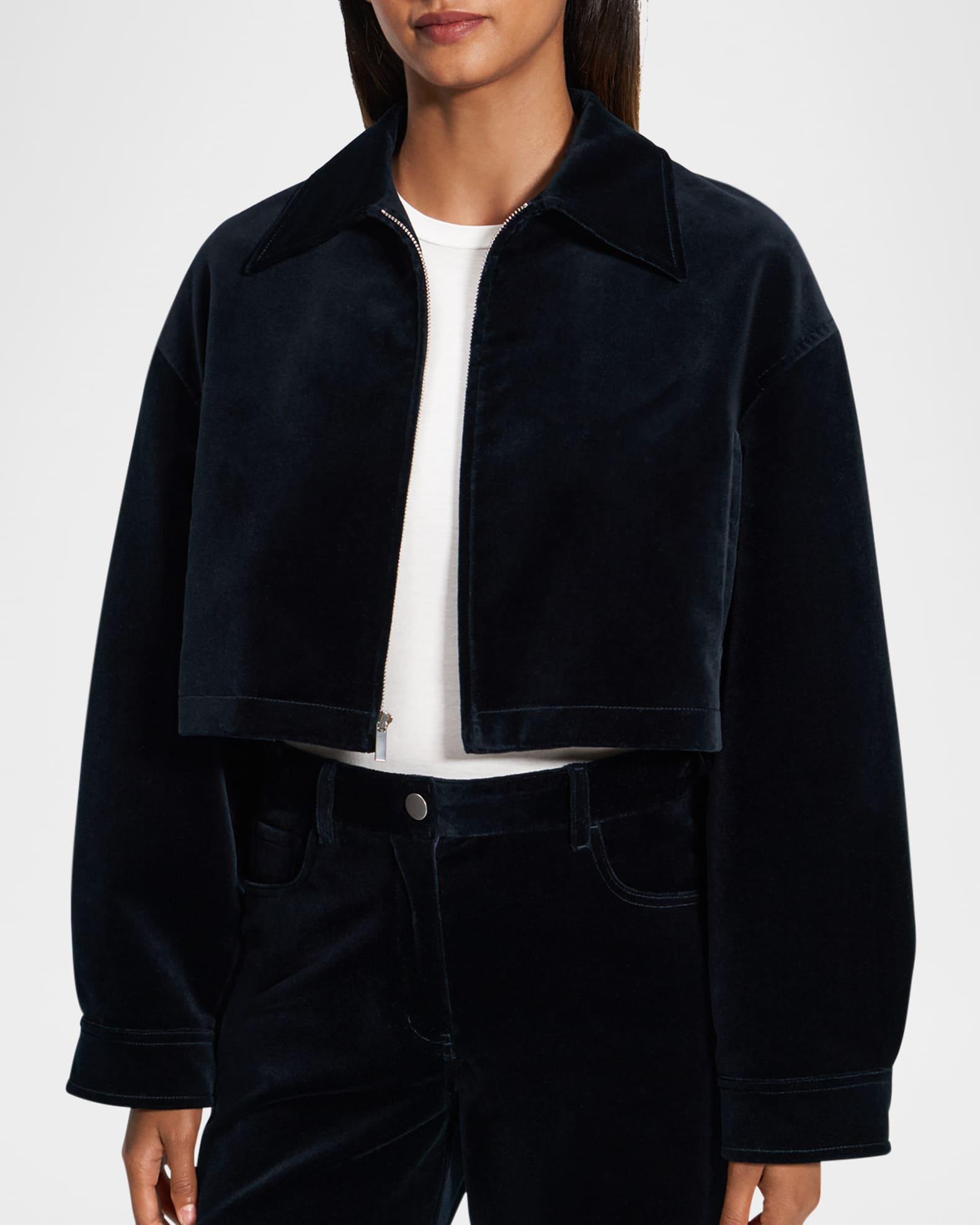 Velvet Zip-Up Crop Jacket Product Image
