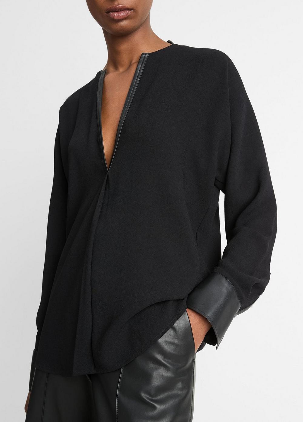 Faux Leather-Trim Dolman-Sleeve Blouse Product Image