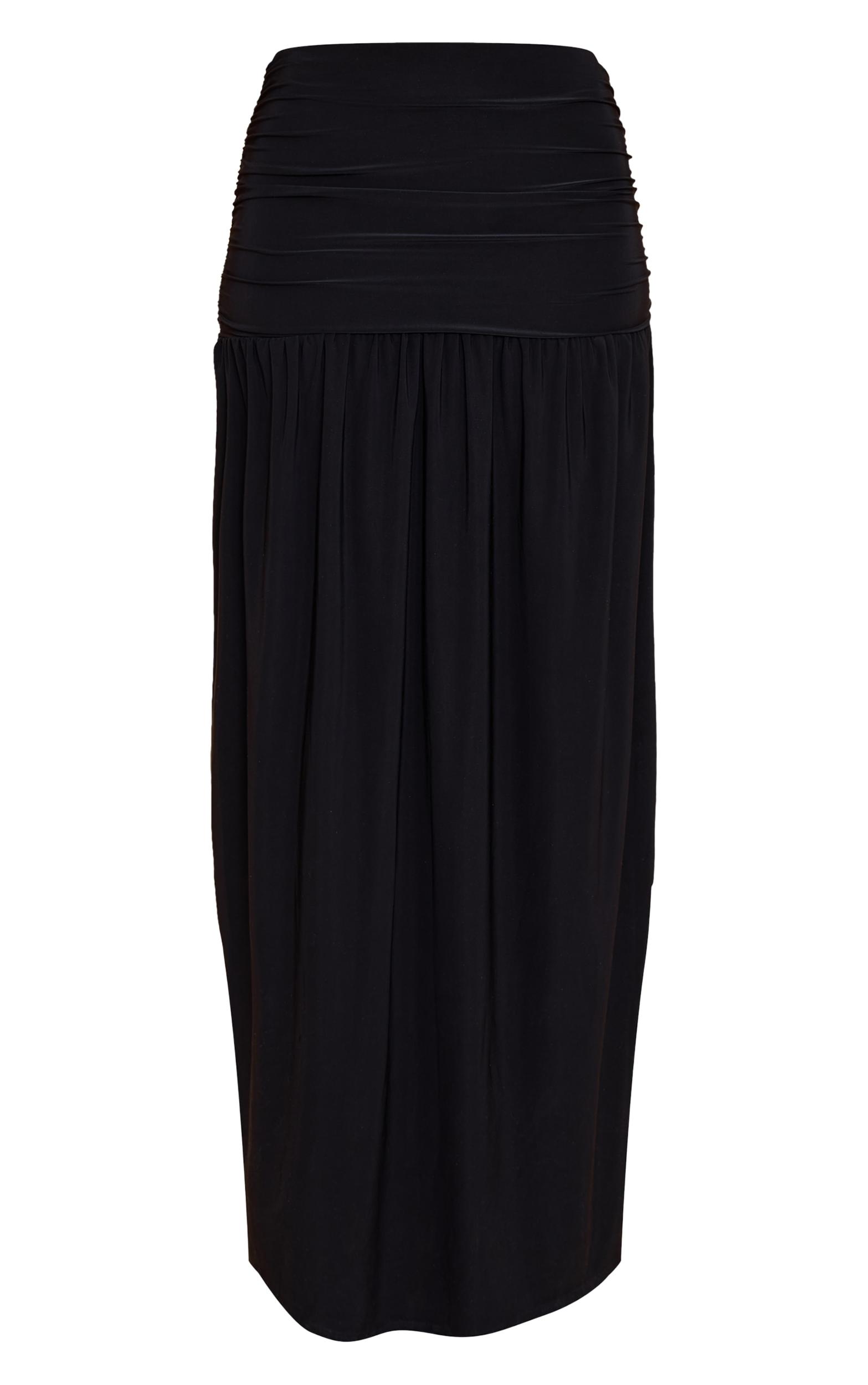 Black Overlay Detail Double Layer Slinky Maxi Skirt Product Image