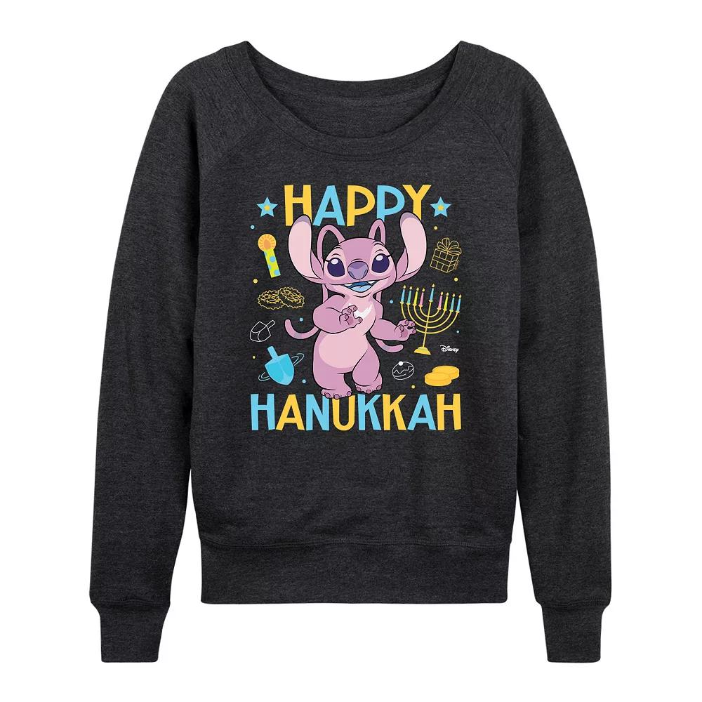 Women's Disney's Lilo & Stitch Happy Hanukkah Angel French Terry Long Sleeve Tee,  Product Image