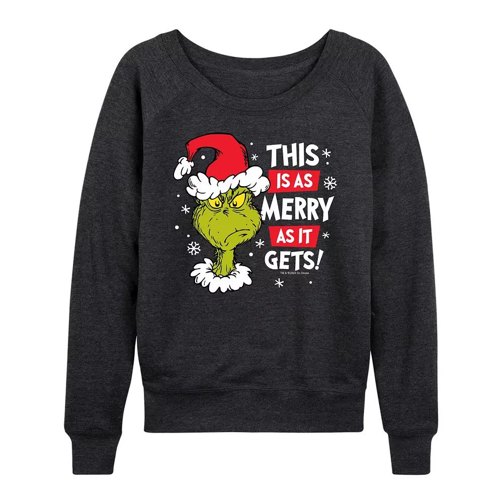 Women's Dr. Seuss The Grinch Merry As It Gets French Terry Long Sleeve Tee, Girl's,  Product Image