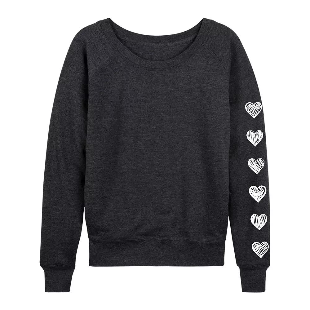 Women's Sketched Hearts French Terry Long Sleeve Tee,  Product Image