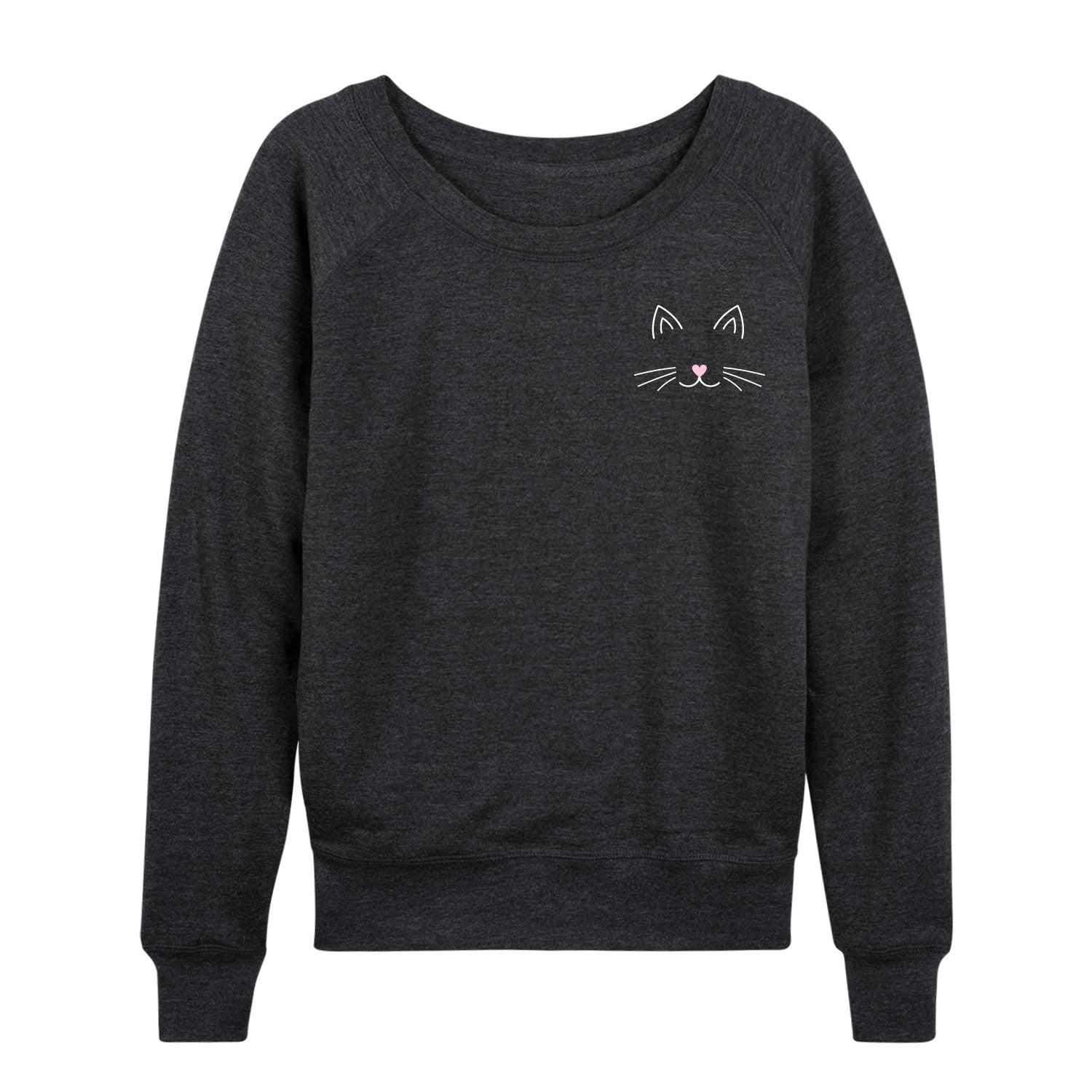 Women's Cat Face French Terry Long Sleeve Tee, Girl's,  Product Image