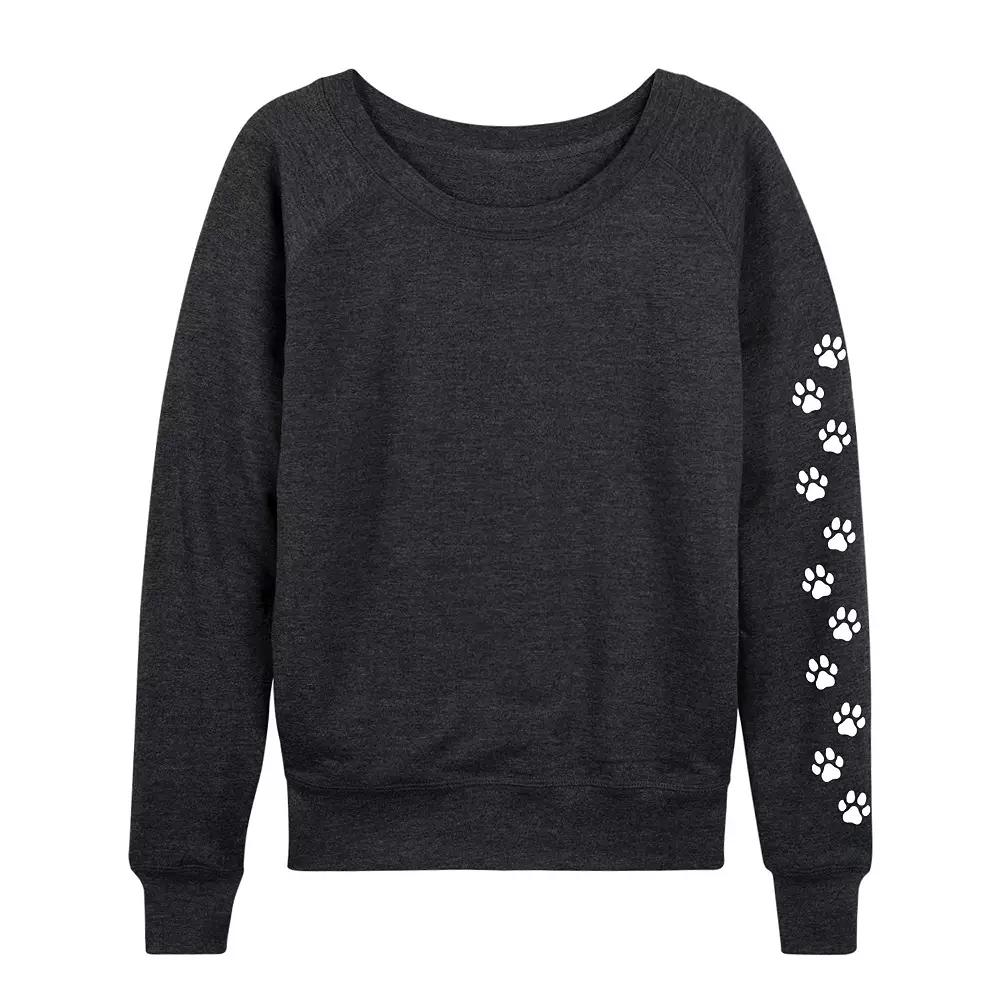 Women's Paw Prints Sleeve French Terry Long Sleeve Tee, Girl's,  Product Image