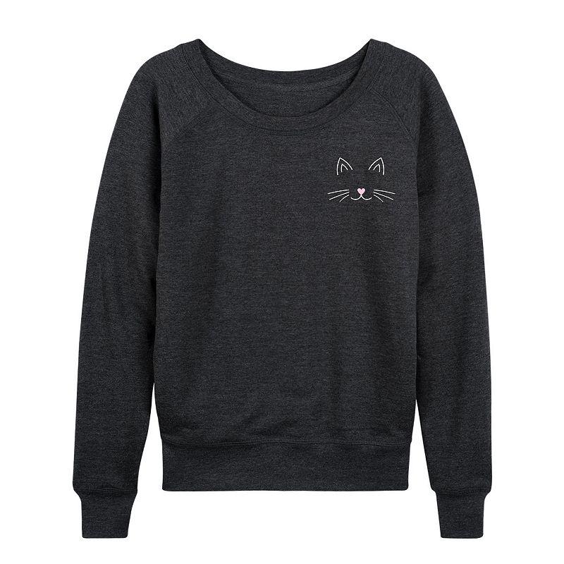 Women's Cat Face French Terry Long Sleeve Tee, Girl's,  Product Image
