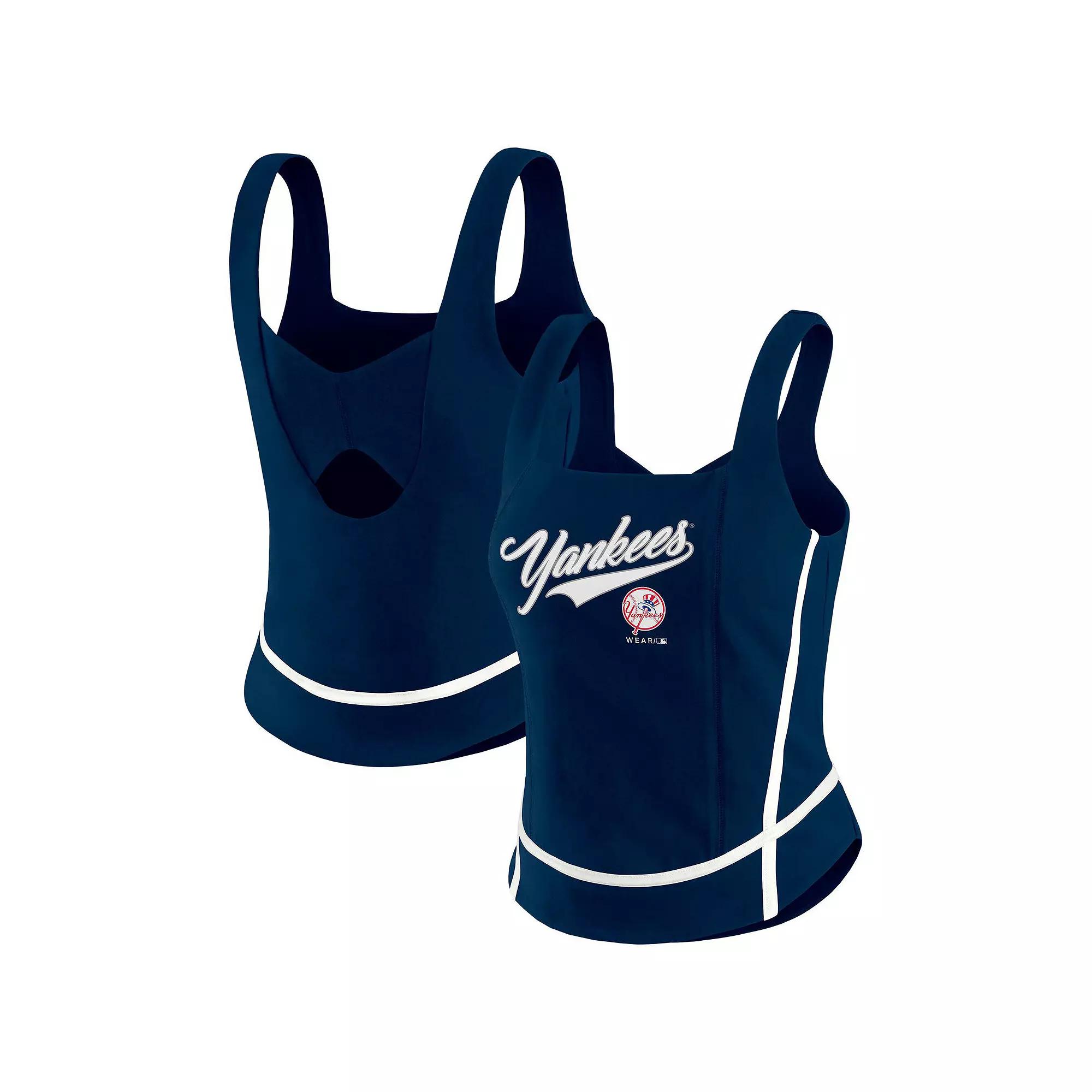 Women's WEAR by Erin Andrews  Navy New York Yankees Square Neck Tank Top, Size: Small, Blue Product Image