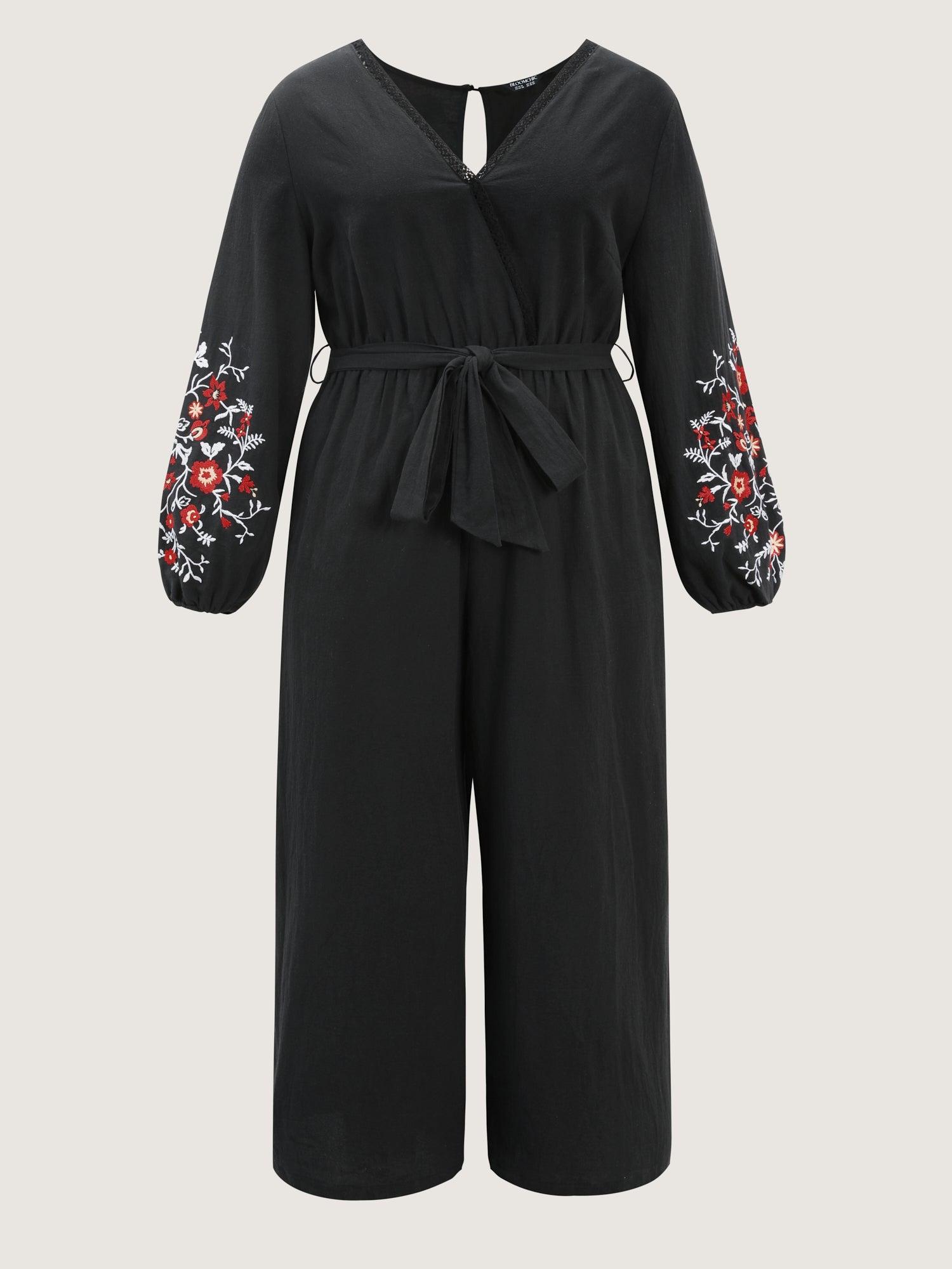 Pure Cotton Floral Embroidered Sleeve Jumpsuit Female Product Image