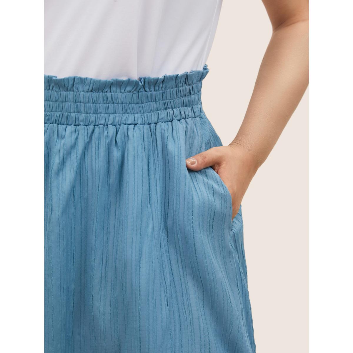 Plus Size Solid Plisse Pocket Paperbag Waist Skirt Women Stone Casual Non No stretch Slanted pocket Everyday Skirts BloomChic 12/L Product Image