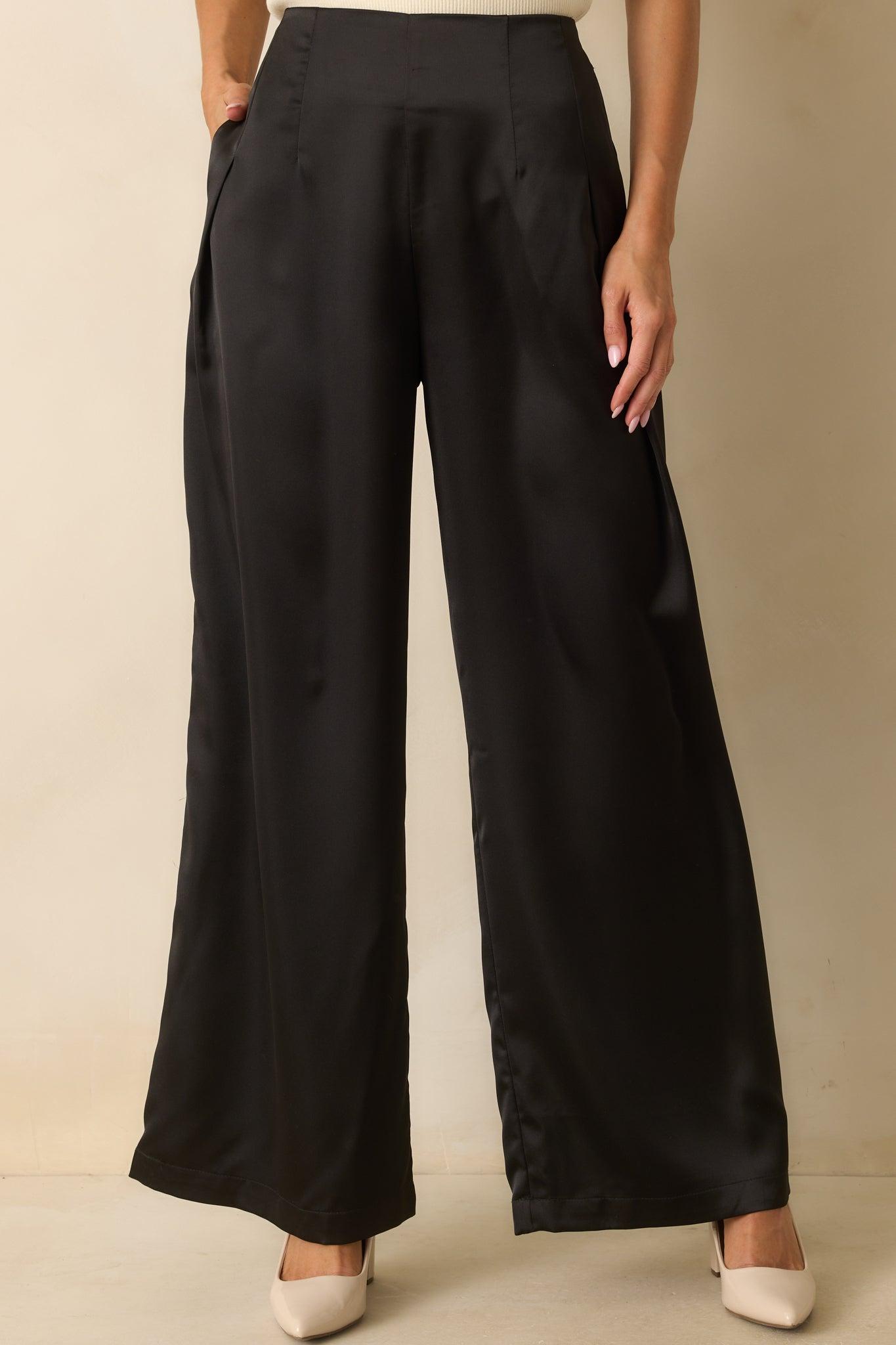 Gotta Love It Black Satin Wide Leg Pants Product Image