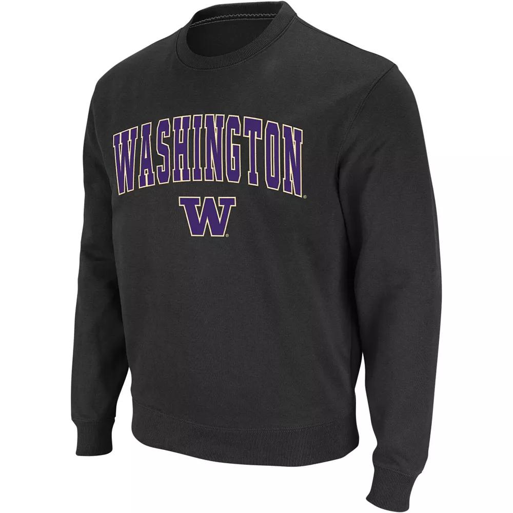 Men's Colosseum Charcoal Washington Huskies Arch & Logo Crew Neck Sweatshirt,  Product Image
