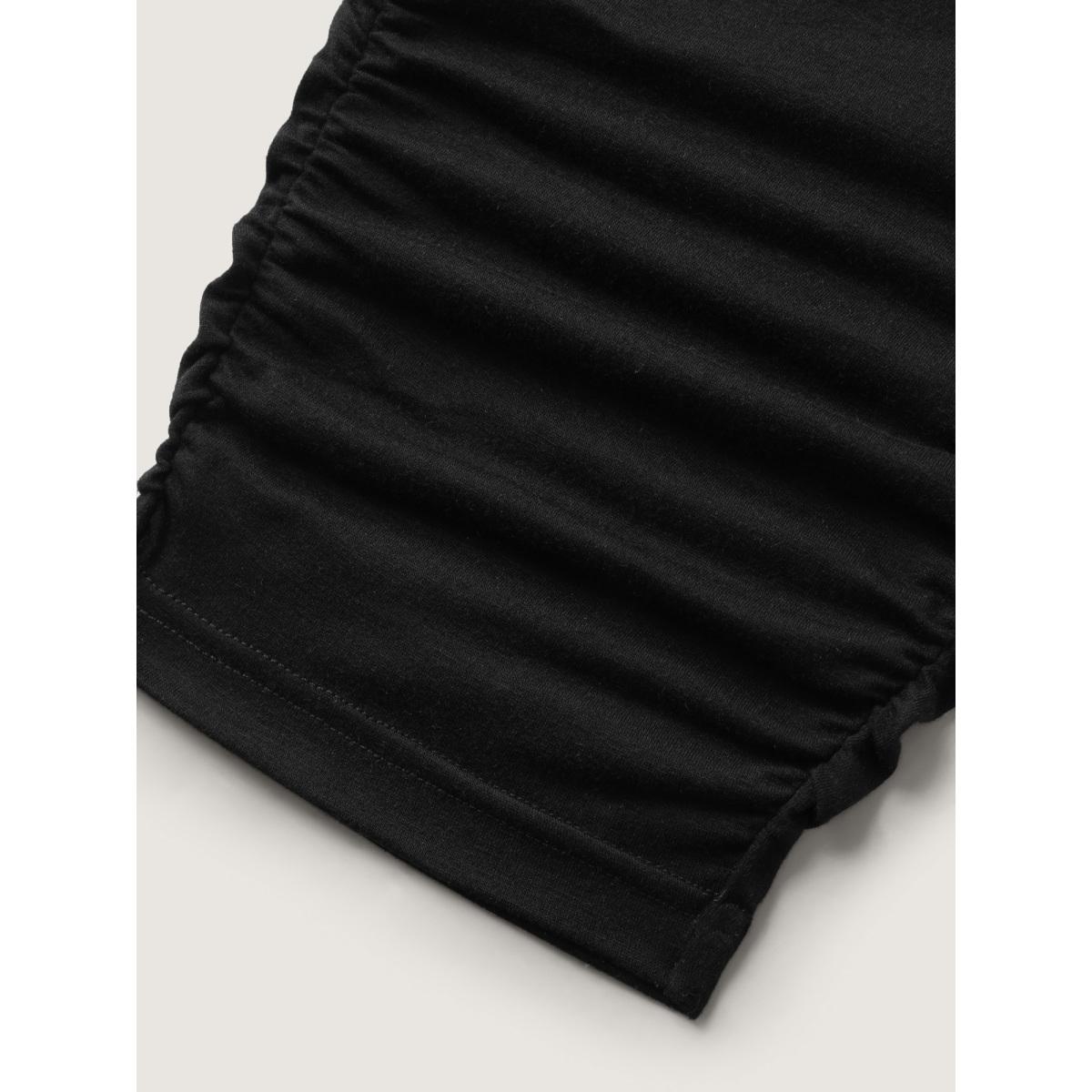 Plus Size Stretchy Straight-Leg Gathered Hem Pants Women Black Leisure Mid Rise Casual Pants BloomChic 30/6X Product Image